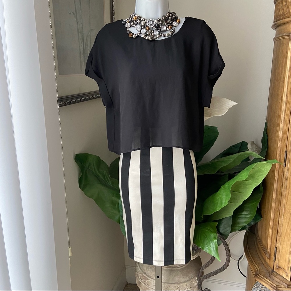 H&M black cape style straight body con dress